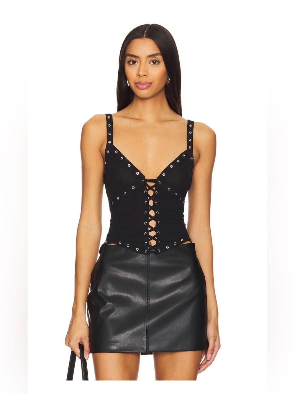 Arya Top Black Lace-Up Grommet Tank Top